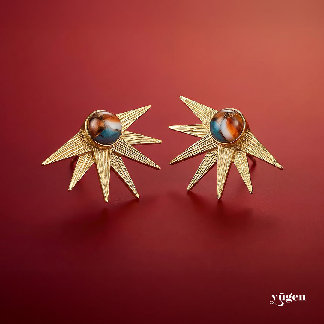 Handmade Sun Goddess Earrings with Copper Oyster Turquoise