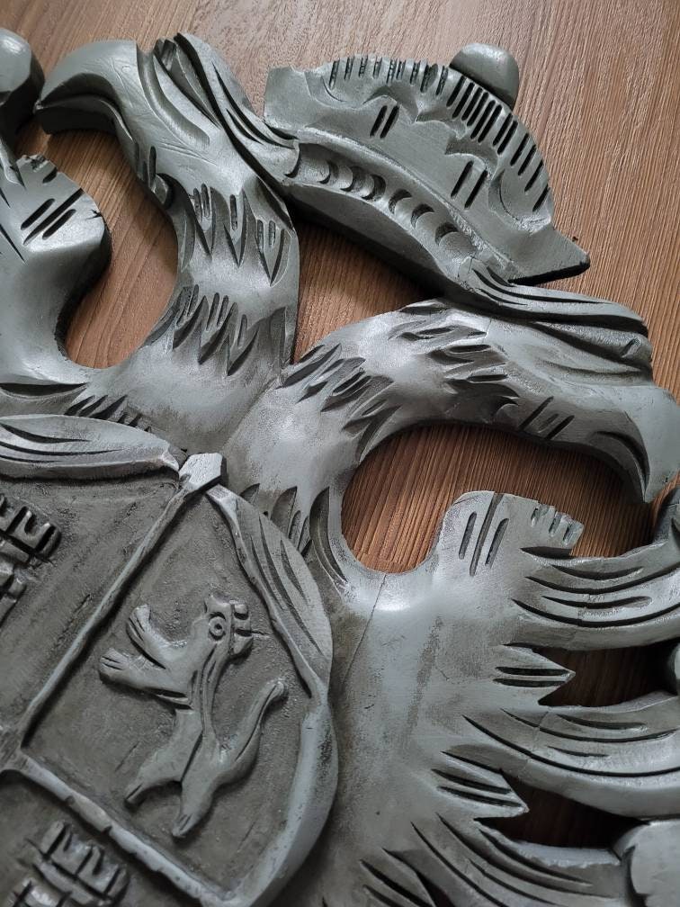 Antique Carved Wooden Blason of Toledo Spain Coat of Arms