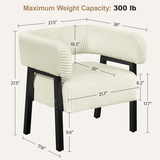 Beige Corduroy Barrel Chair With Pocket Coil Support-1