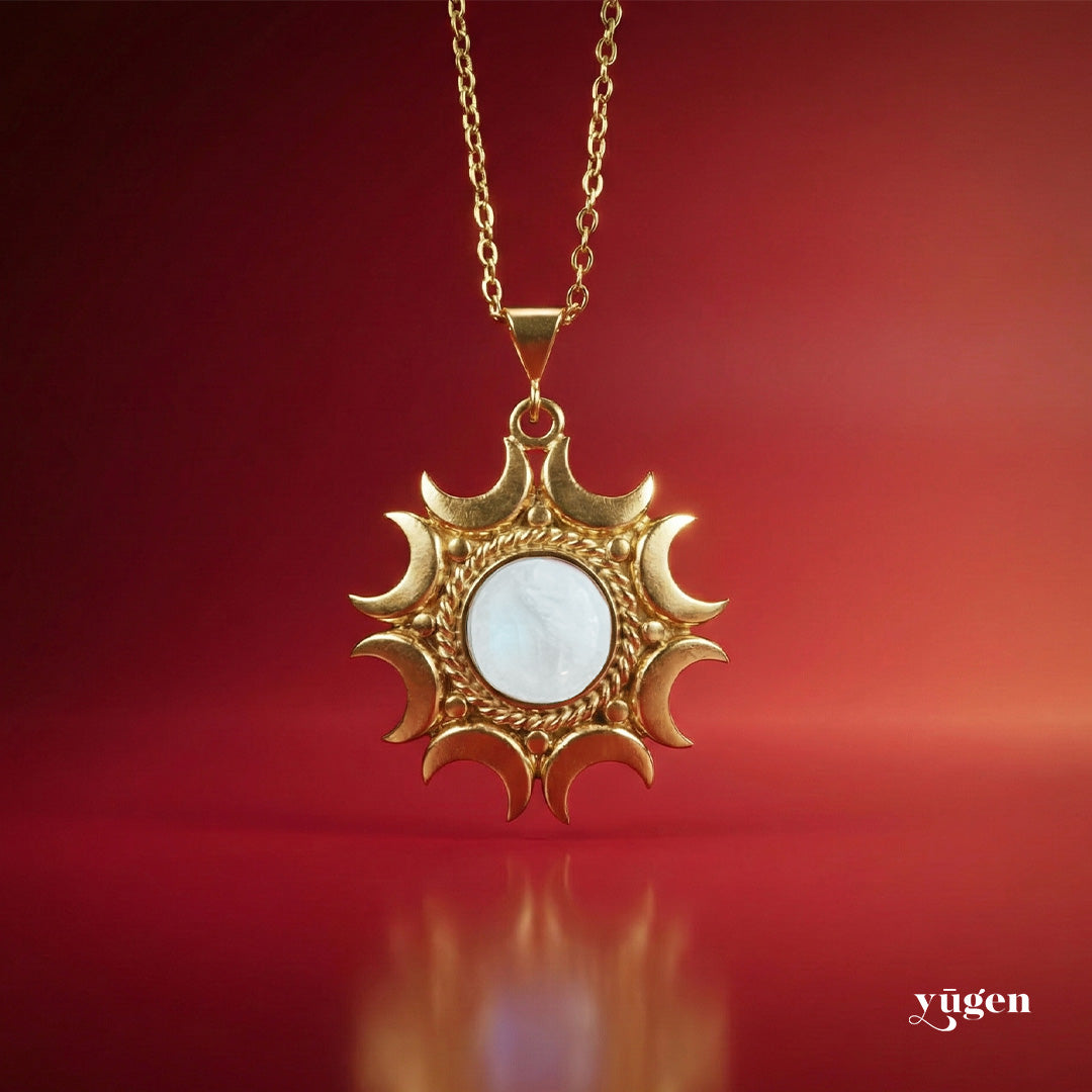 Handmade Lunar Necklace | Rainbow Moonstone Pendant
