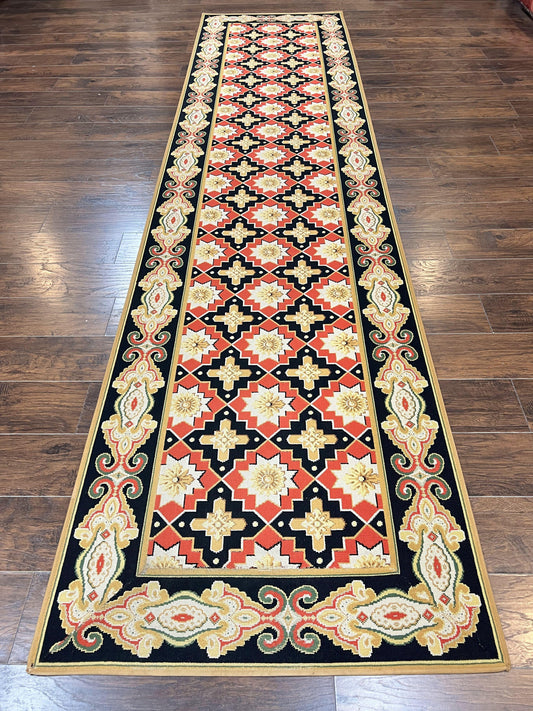Vintage Runner Rug 3.5 x 14, Long Runner Rug, Stark Custom Made Carpet, European Design, Red Black Ivory Tan, Long Rug for Hallway-0