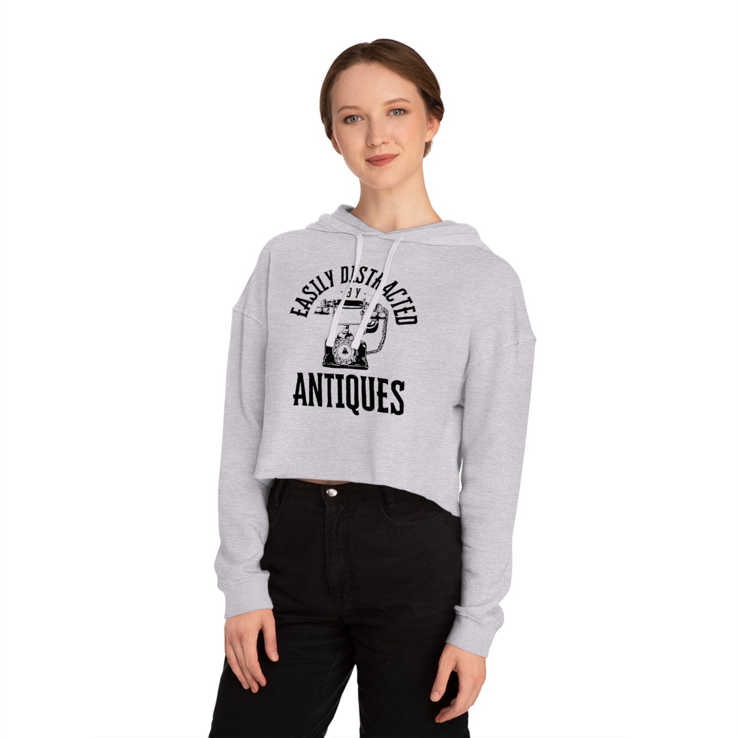 Easily Distracted by Antiques Cropped Hooded Sweatshirt