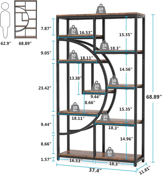 Industrial 5 Tier Bookcase | Brown Rustic Finish