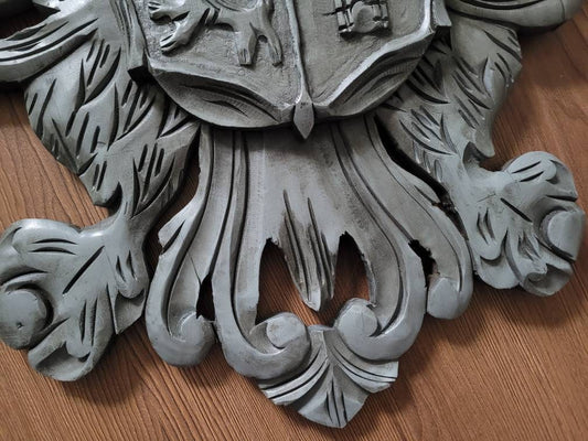 Antique Carved Wooden Blason of Toledo Spain Coat of Arms