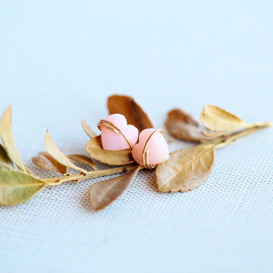 Heart Stud Earrings | Pink Opal