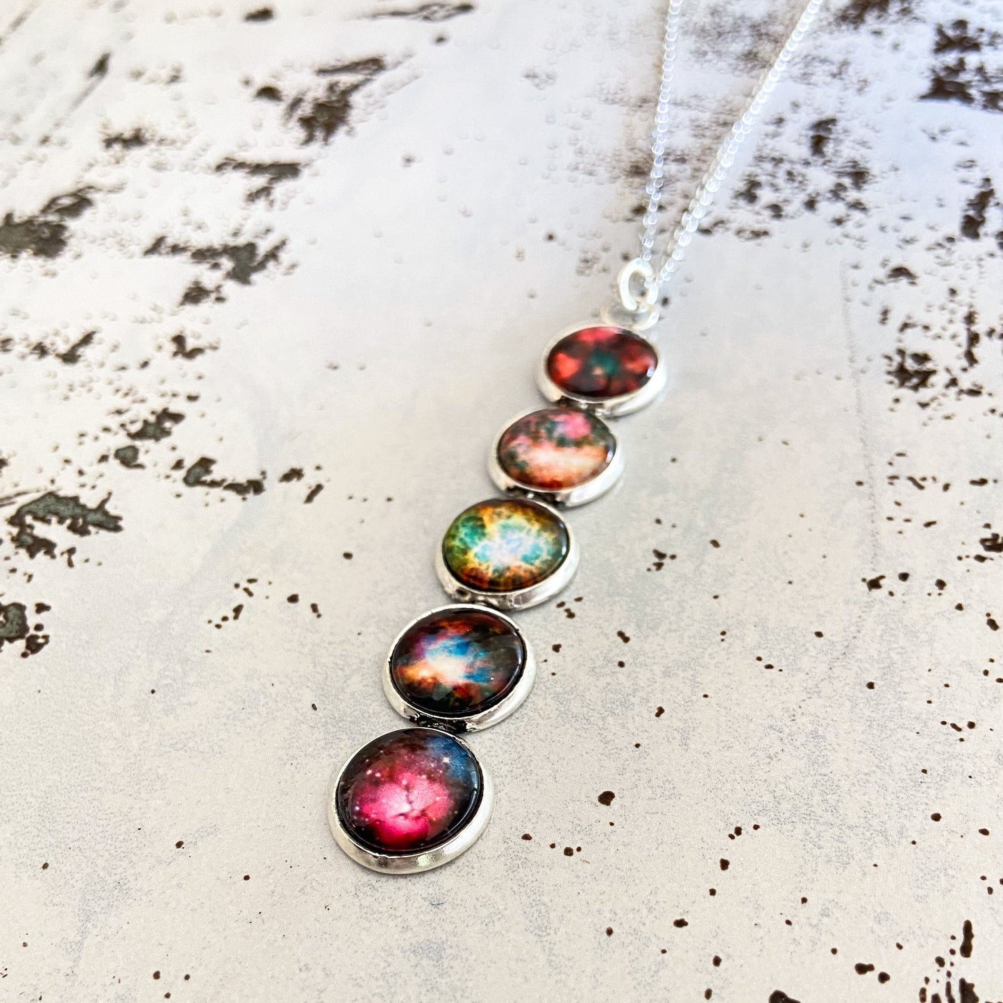 Handmade Nebula Rainbow Vertical Pendant Necklace