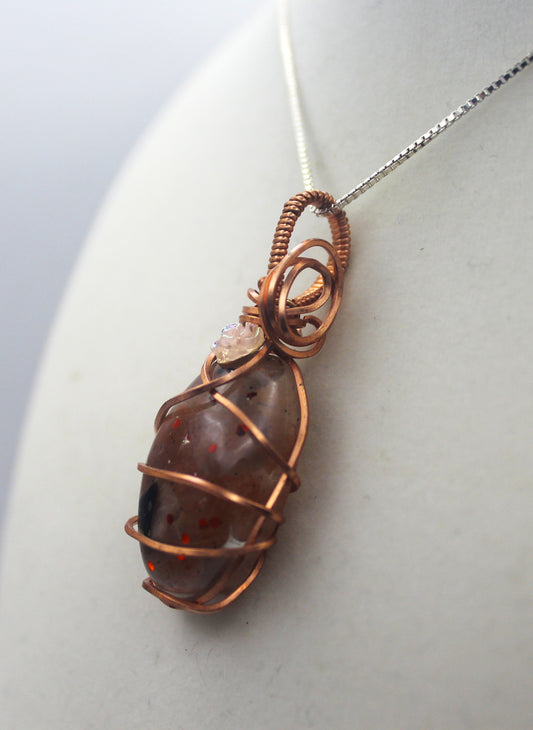 Raw Copper & Sunstone Mini Flower Pendant Necklace