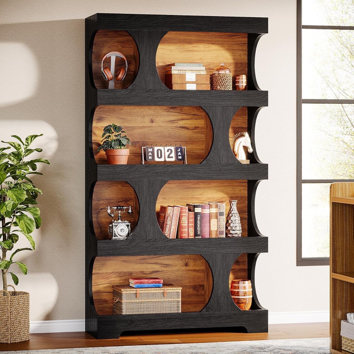 Blackened Tall Architectural Walnut Bookcase