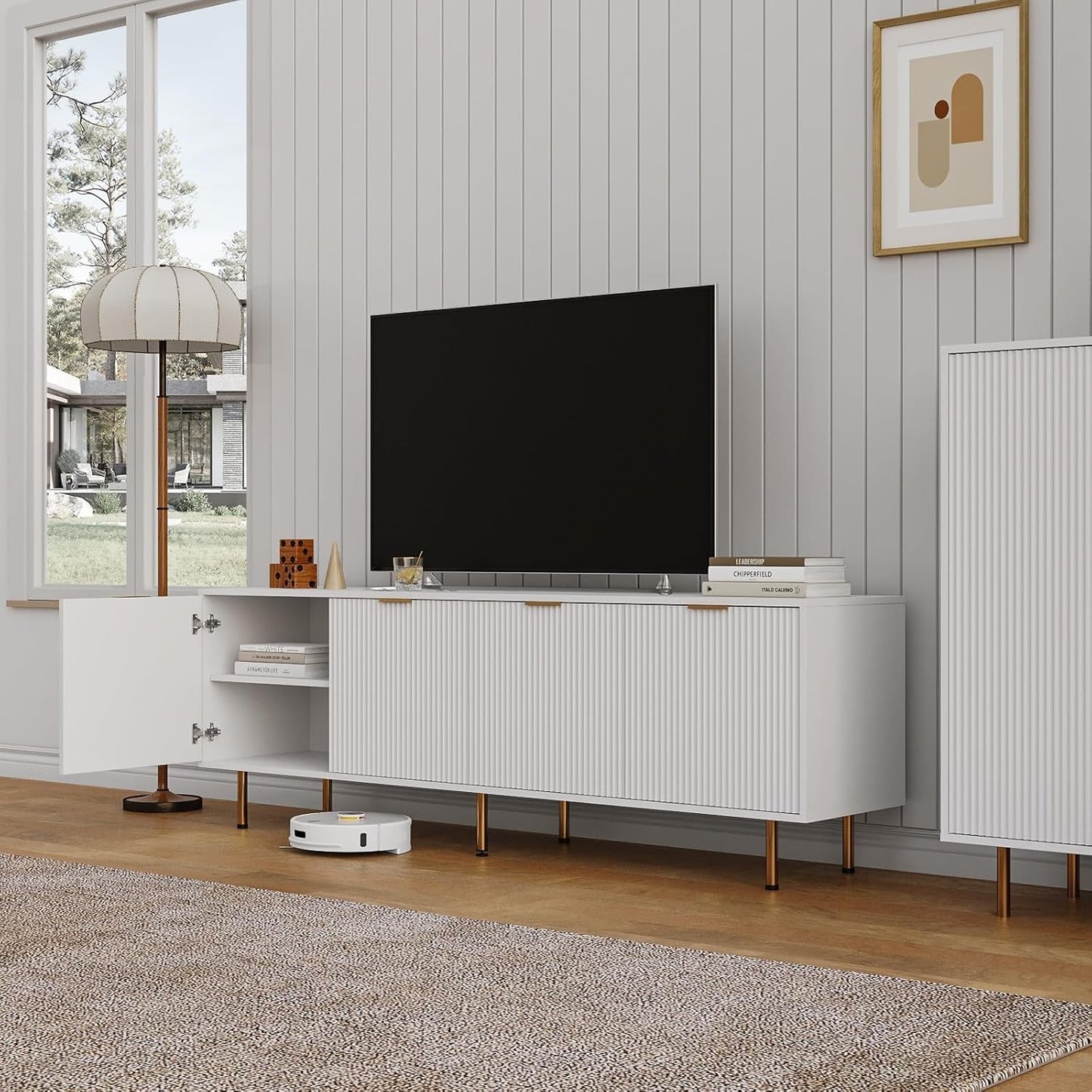 White EightyInch Mid Century Modern TV Entertainment Center-4