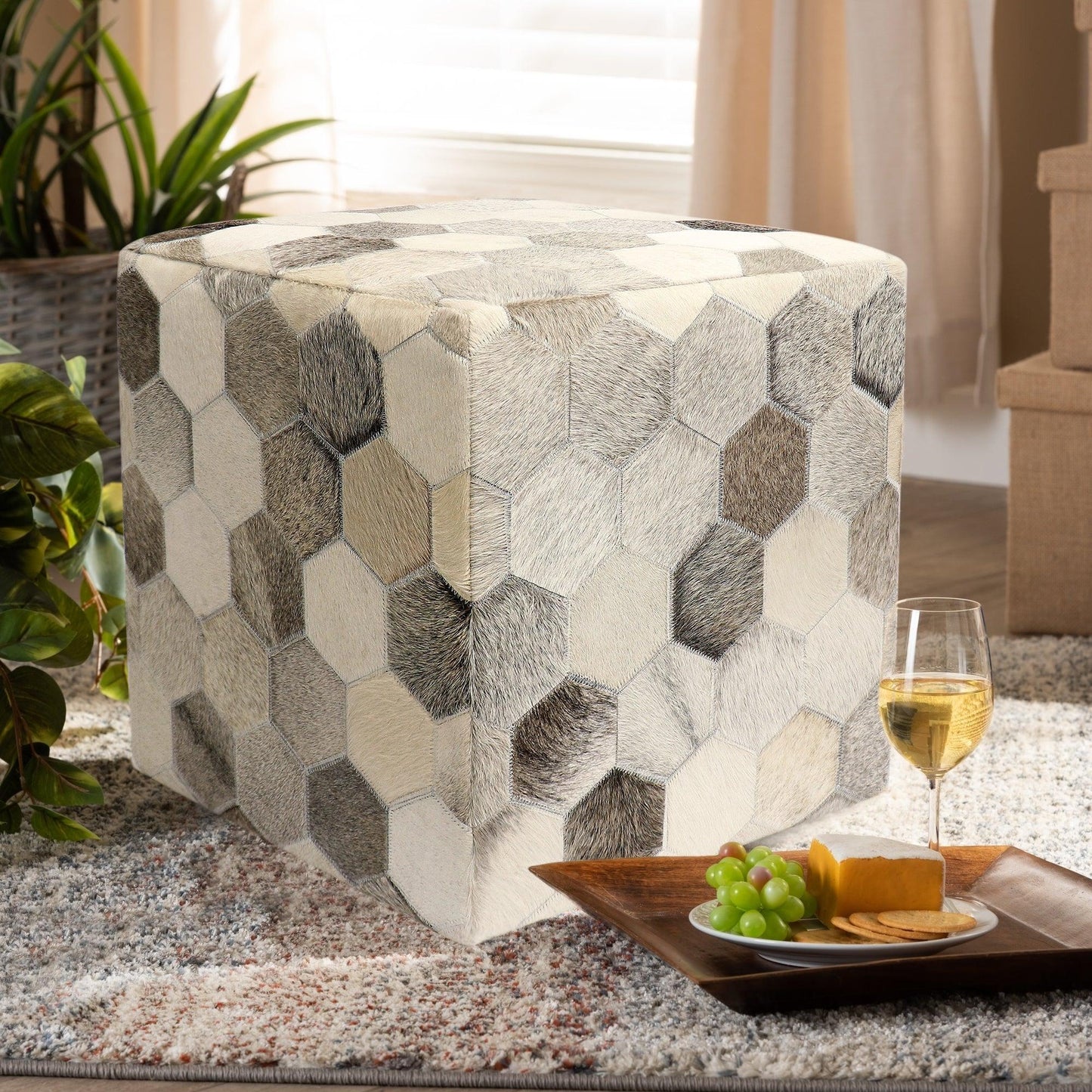 Canvello Galaxy Cowhide Pouf Ottoman-4