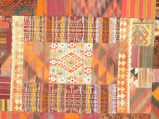 Canvello Vintage Patchwork Multi Lamb's Wool Area Rug- 6'5" X 9'5"-1