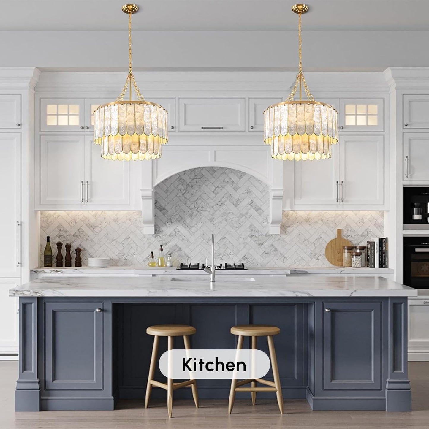 Golden Faceted Shell Chandelier Pendant Lighting Fixture-4