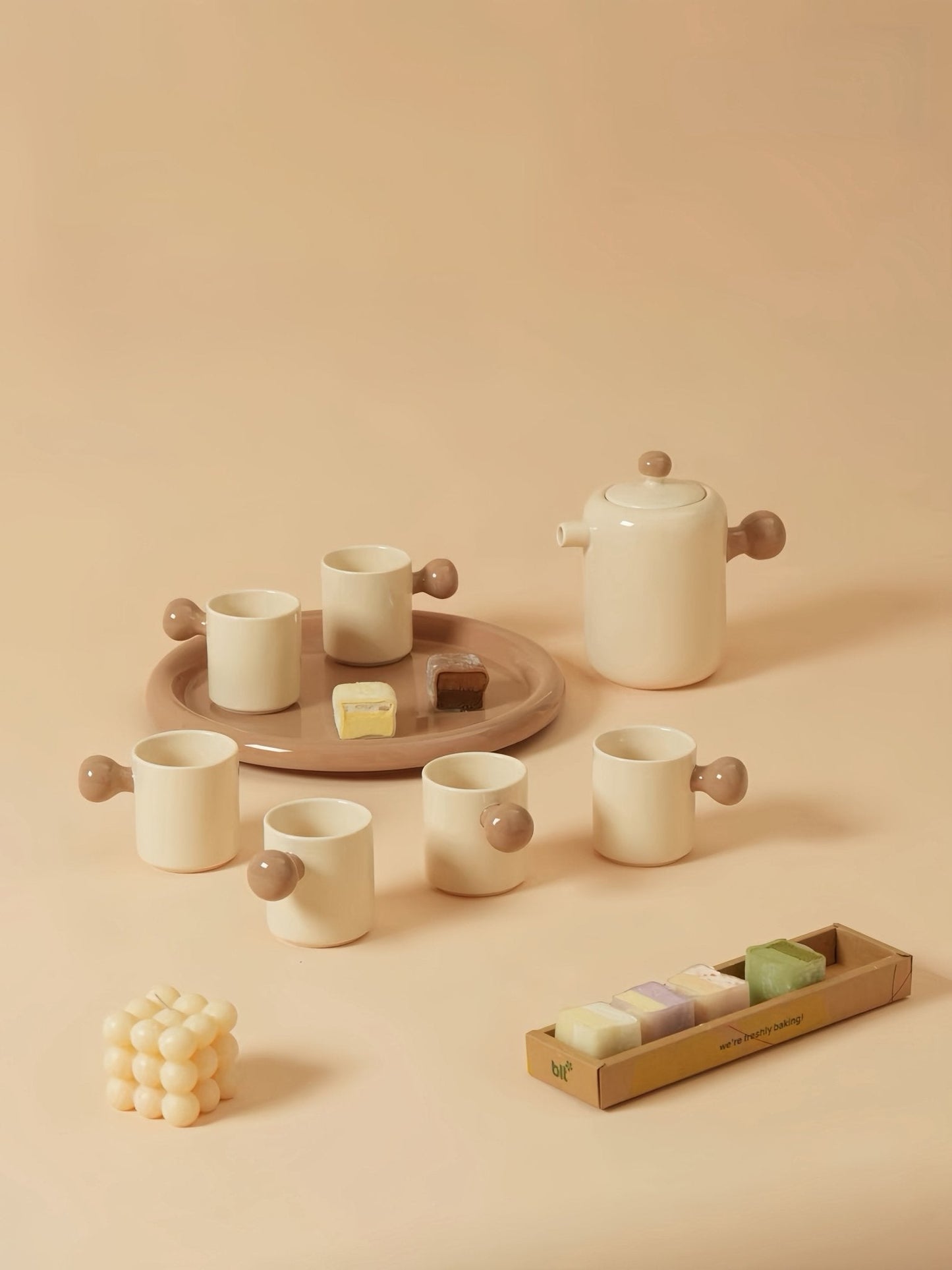 Cute Whimsical Tea Pot & Teacups | Set Of 8 Pcs | Handmade Ceramic