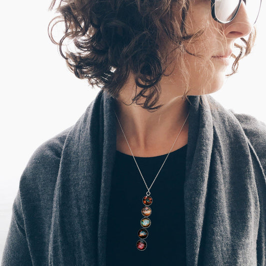Handmade Nebula Rainbow Vertical Pendant Necklace