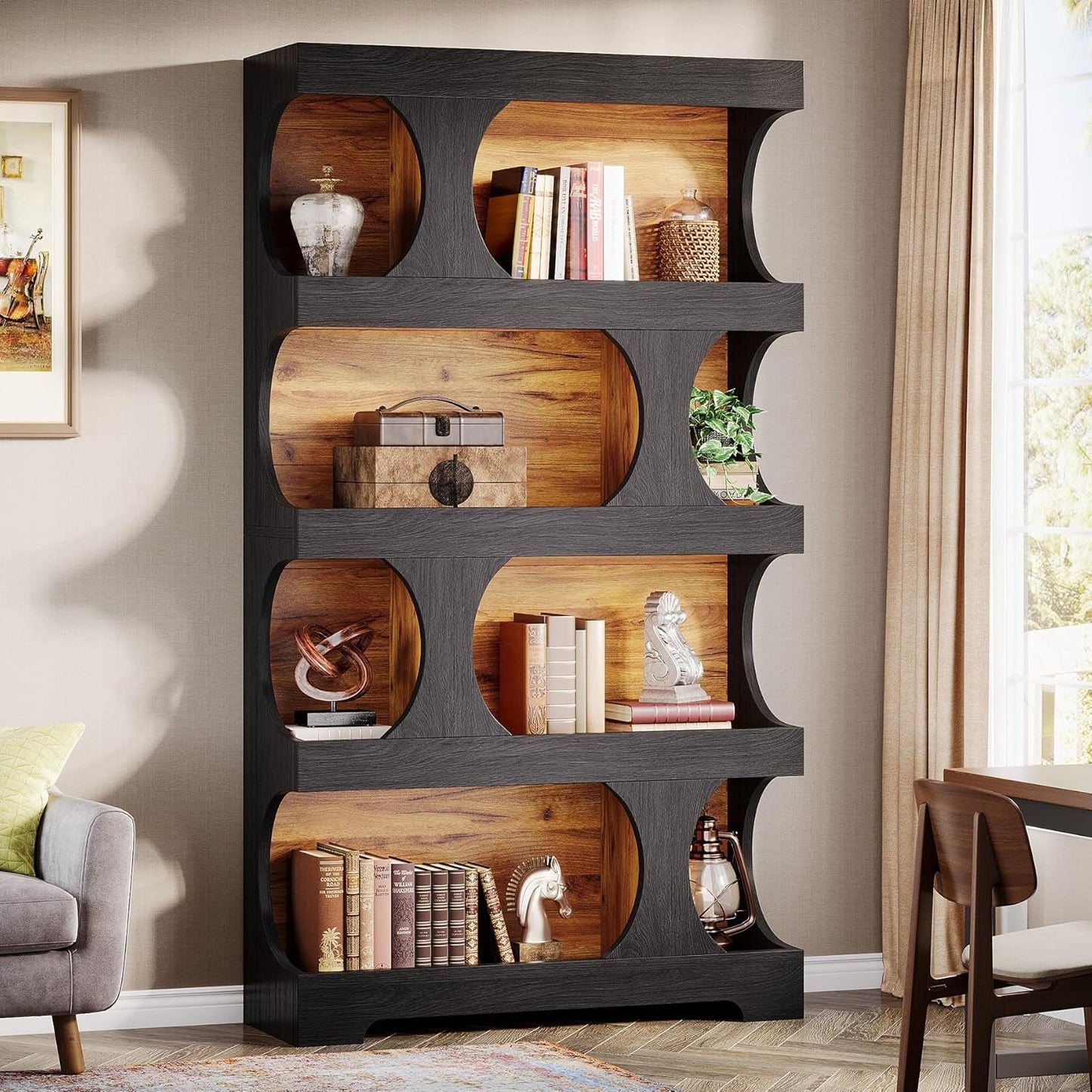 Blackened Tall Architectural Walnut Bookcase