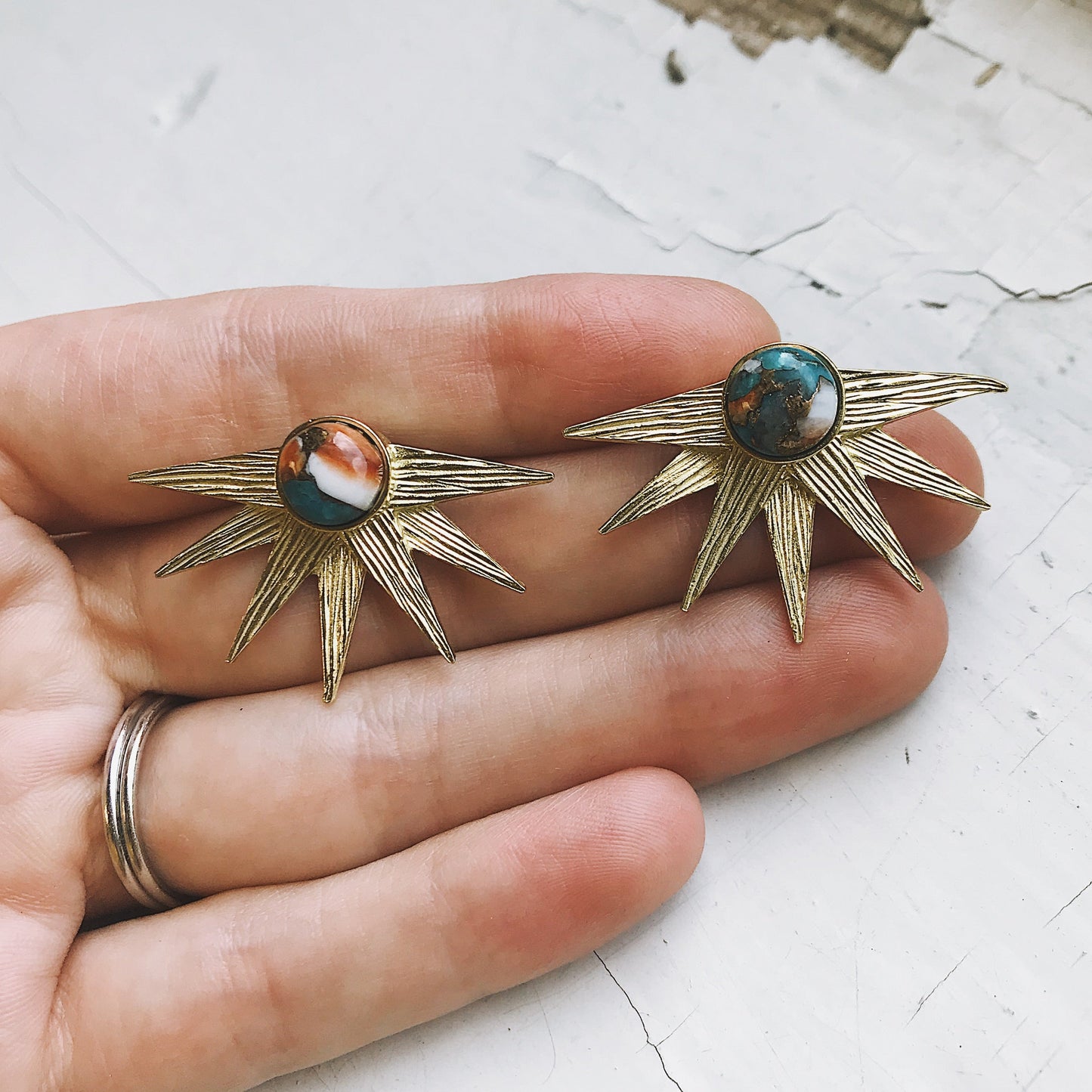 Handmade Sun Goddess Earrings with Copper Oyster Turquoise