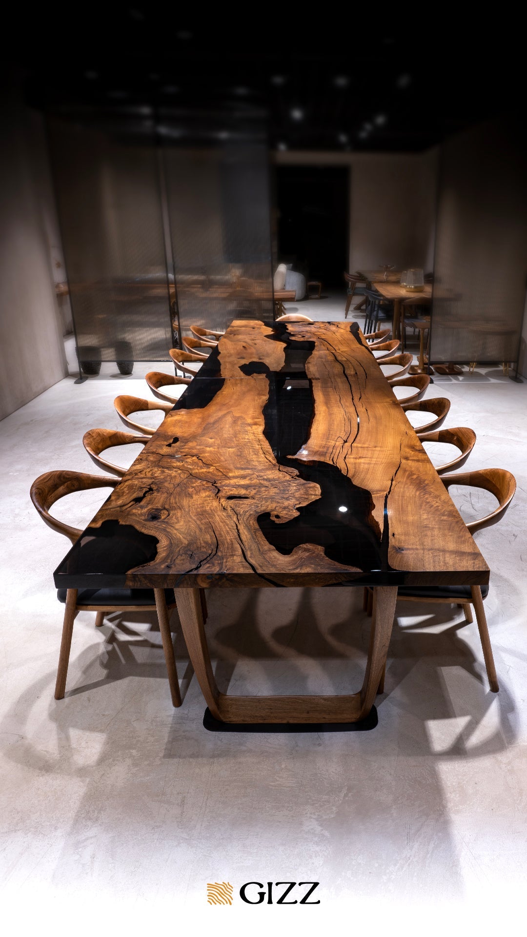 Epoxy Resin River Dining Table | Walnut Wood Leg