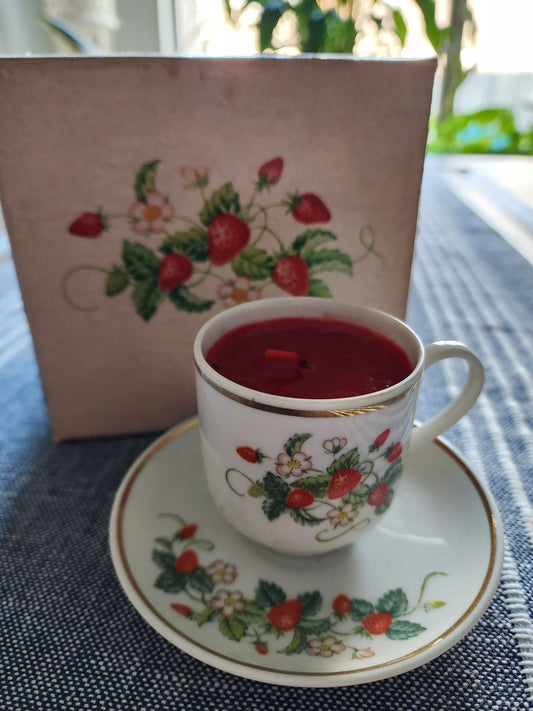 Vintage Avon Strawberry Teacup & Saucer Candle
