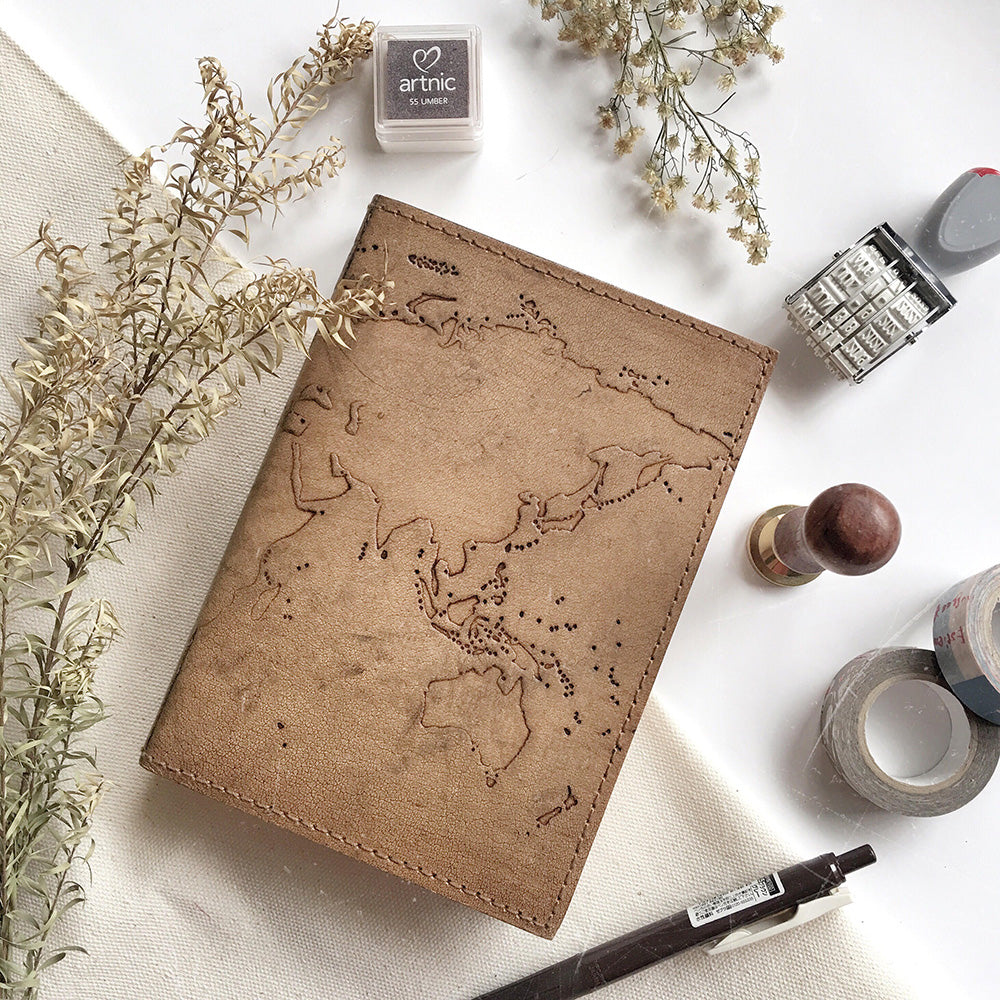 Vintage World Map | 7x5 | Handmade Leather Journal