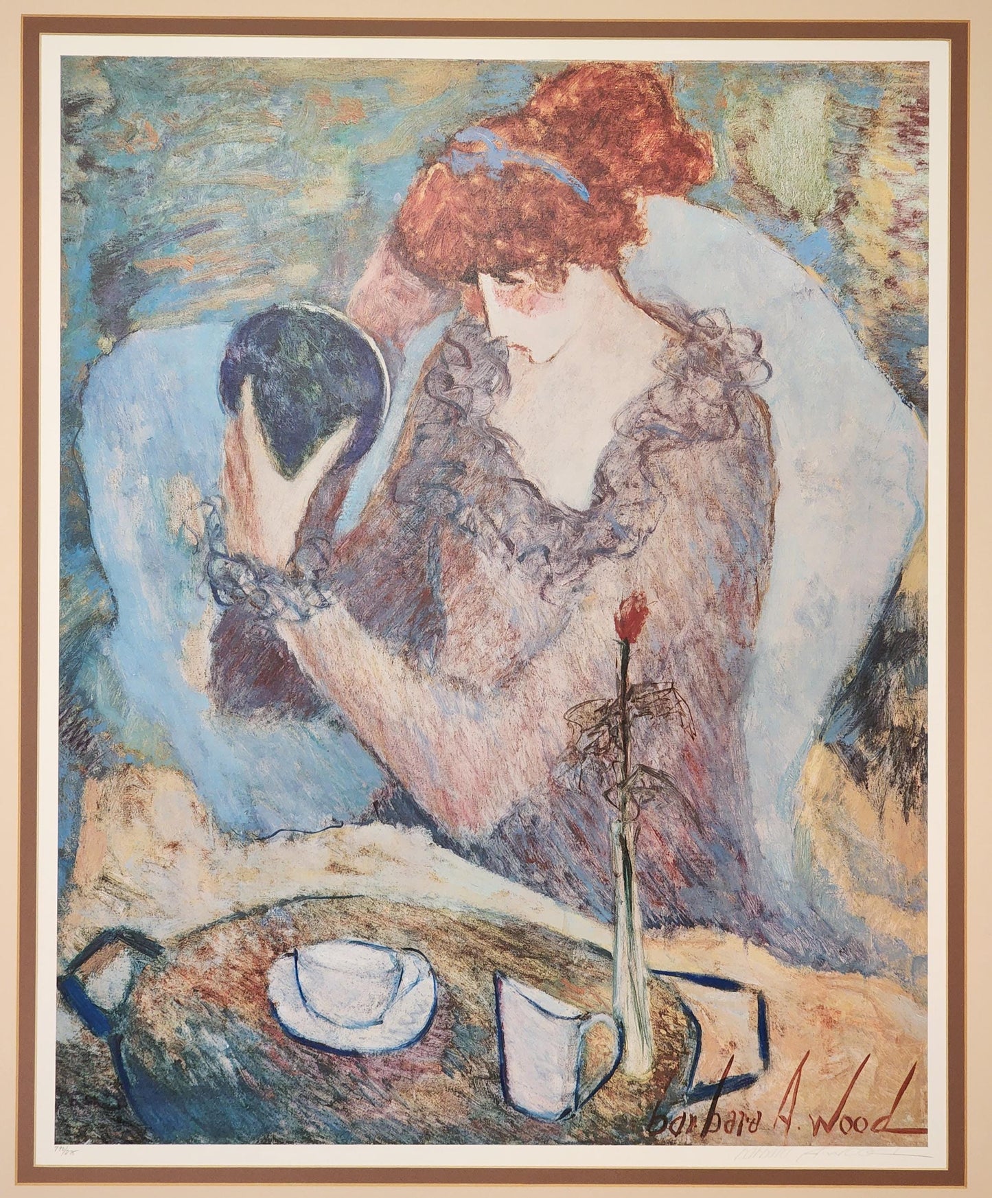 Lady with Mirror- Lithograph Print by Barbara Wood