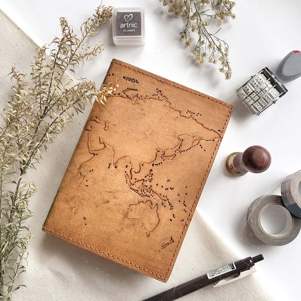 Vintage World Map | 7x5 | Handmade Leather Journal