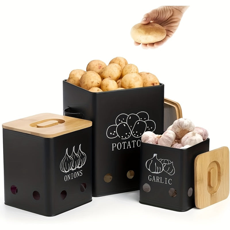 Vegetable Storage Containers with Bamboo Lids (3pcs)-1