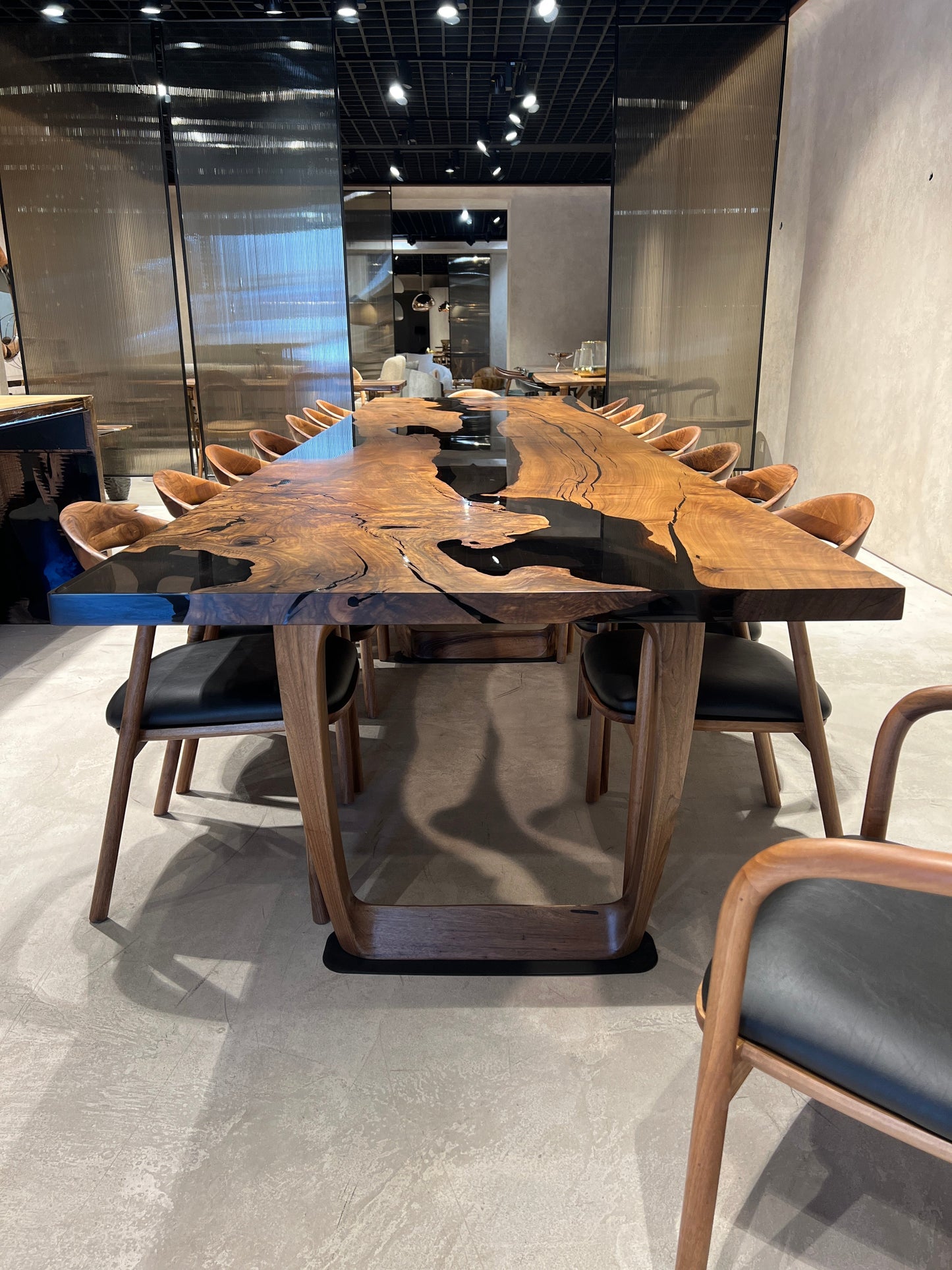 Epoxy Resin River Dining Table | Walnut Wood Leg