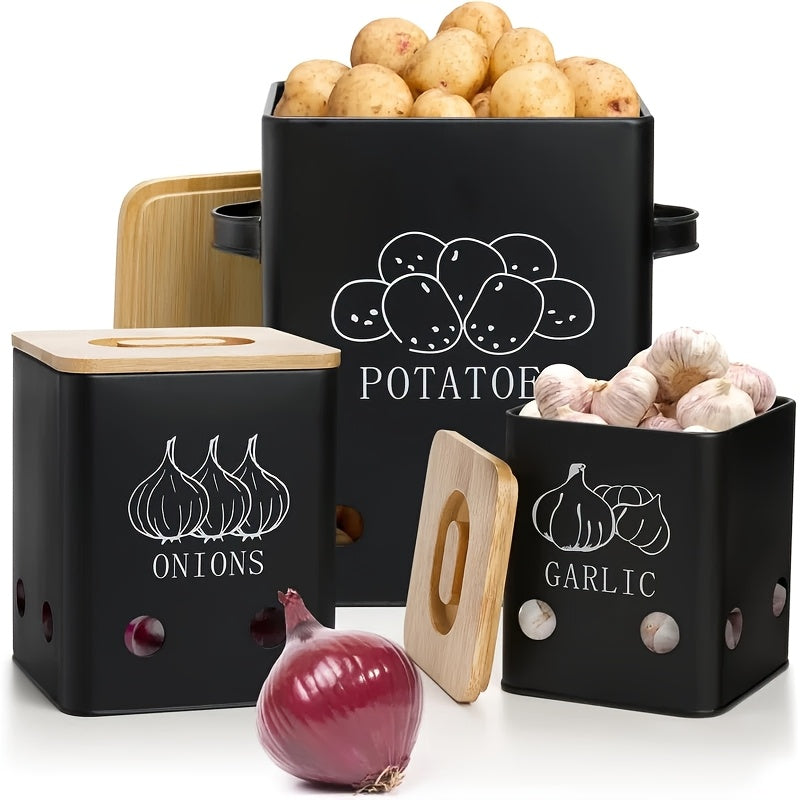 Vegetable Storage Containers with Bamboo Lids (3pcs)-0