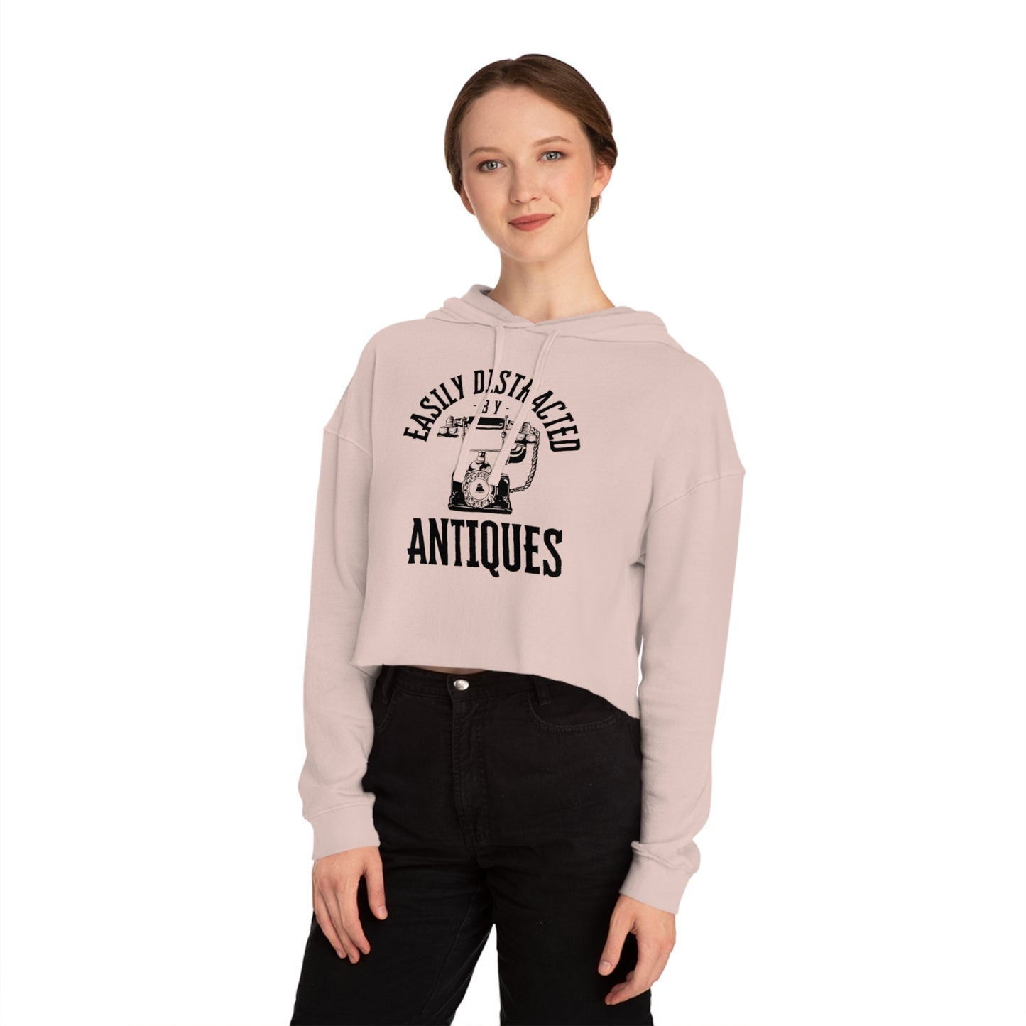 Easily Distracted by Antiques Cropped Hooded Sweatshirt