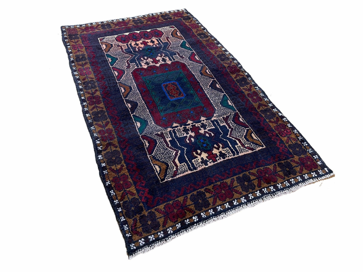 3 X 5 Vintage Handmade Tribal Wool Rug Balouchi Rug Afghan Rug Red Beige Nice-1