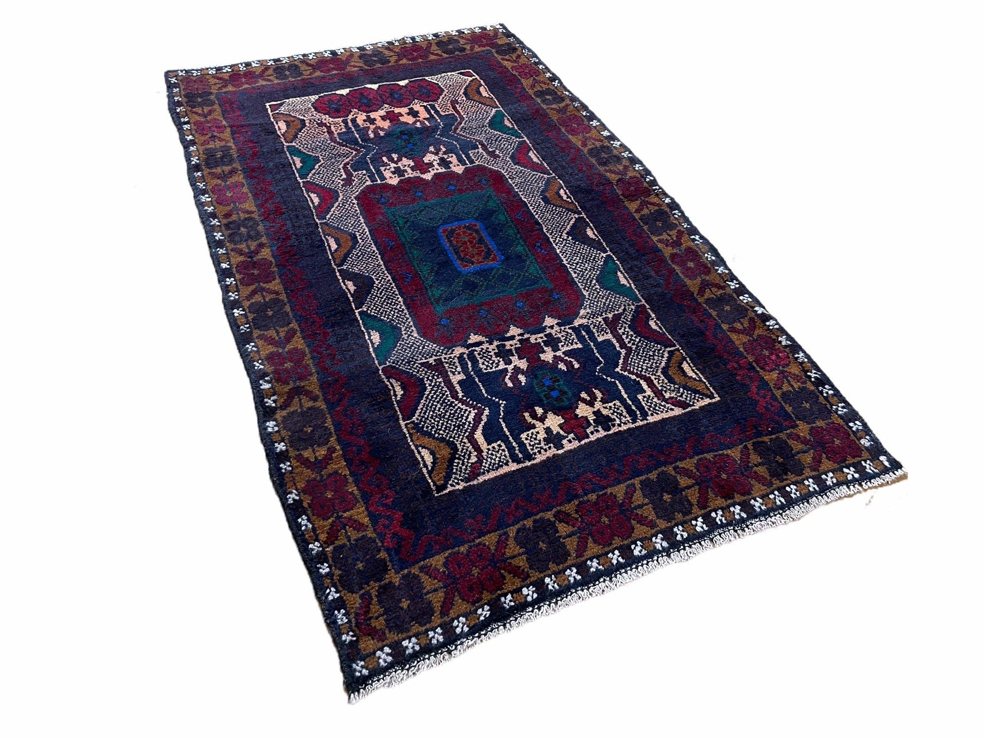 3 X 5 Vintage Handmade Tribal Wool Rug Balouchi Rug Afghan Rug Red Beige Nice-1