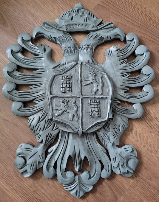Antique Carved Wooden Blason of Toledo Spain Coat of Arms