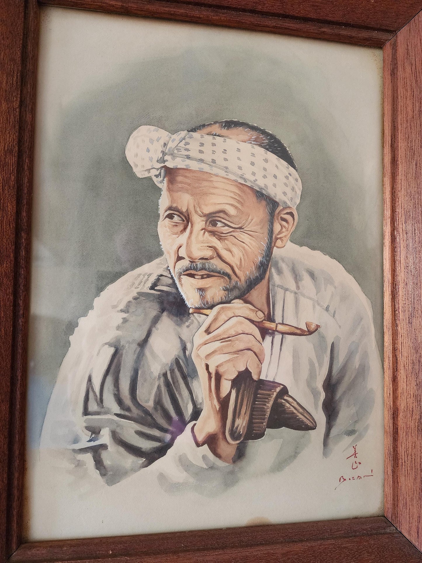 Elderly Japanese Man Smoking Pipe Portrait