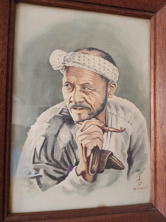 Elderly Japanese Man Smoking Pipe Portrait