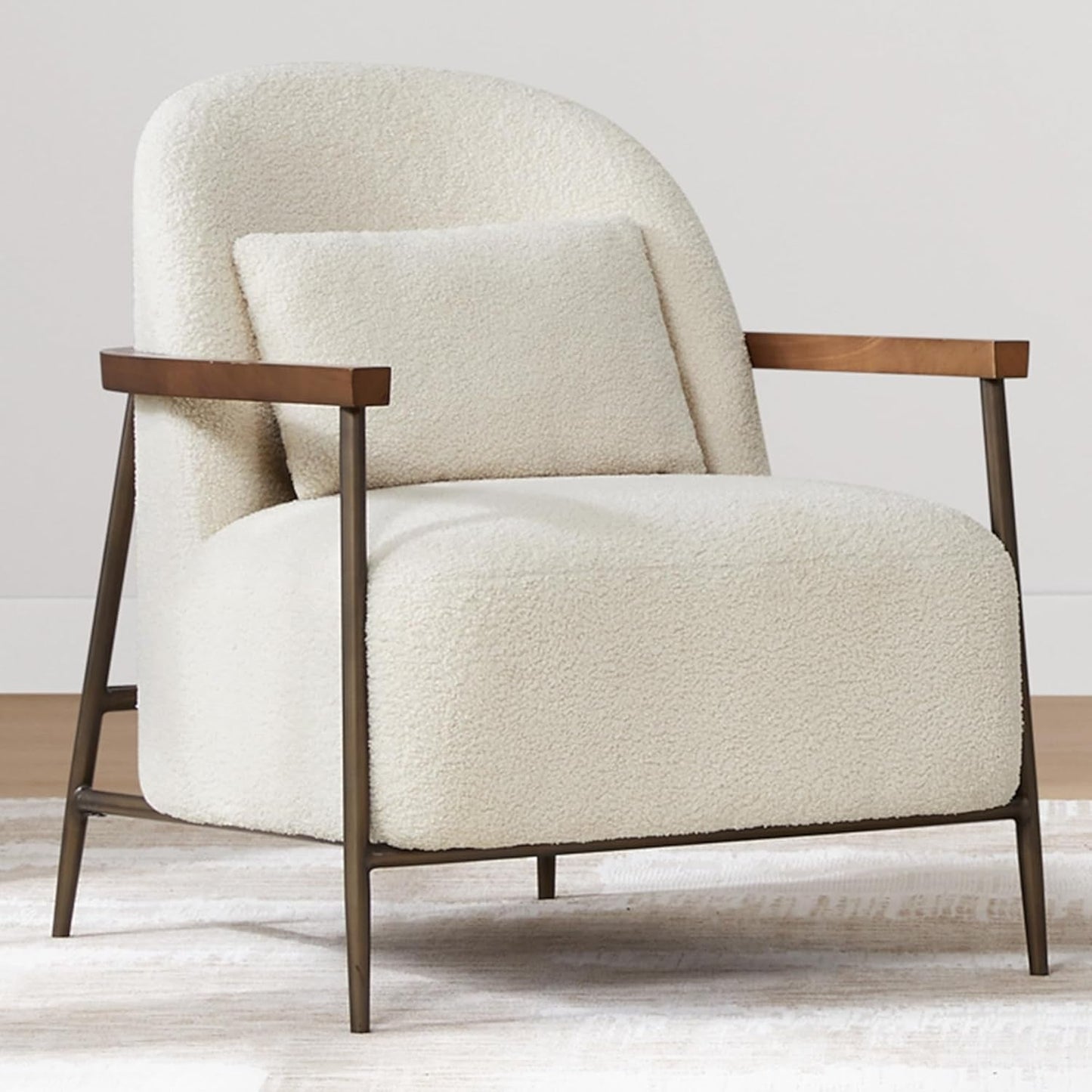 Ivory Faux Sherpa Armchair With Metallic Framework-1