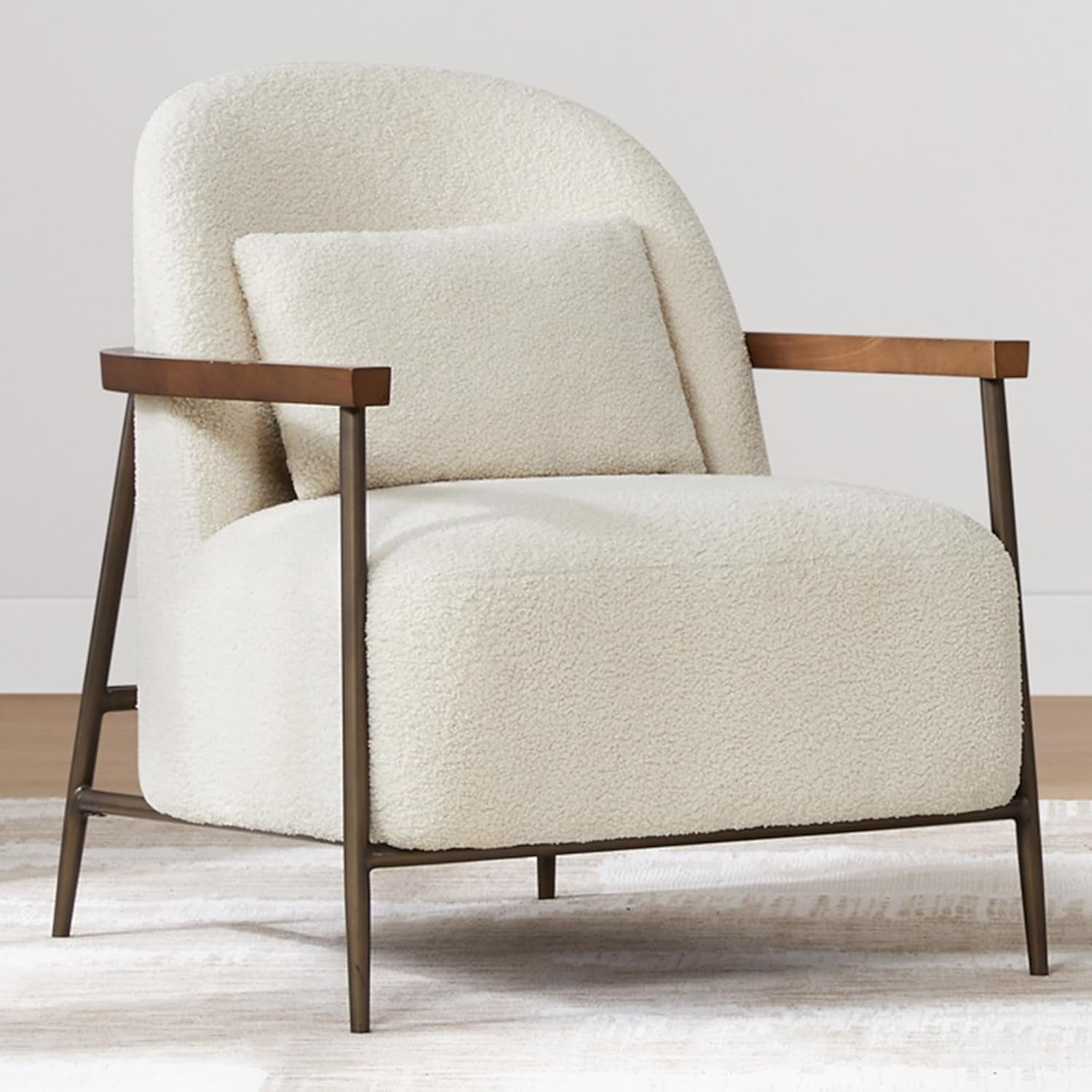 Ivory Faux Sherpa Armchair With Metallic Framework-1