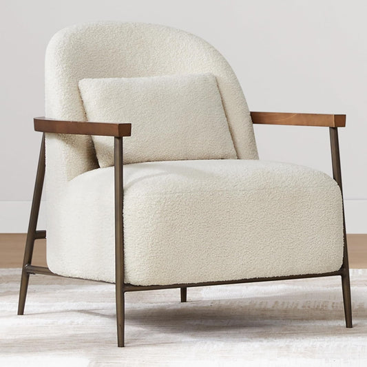 Ivory Faux Sherpa Armchair With Metallic Framework-1