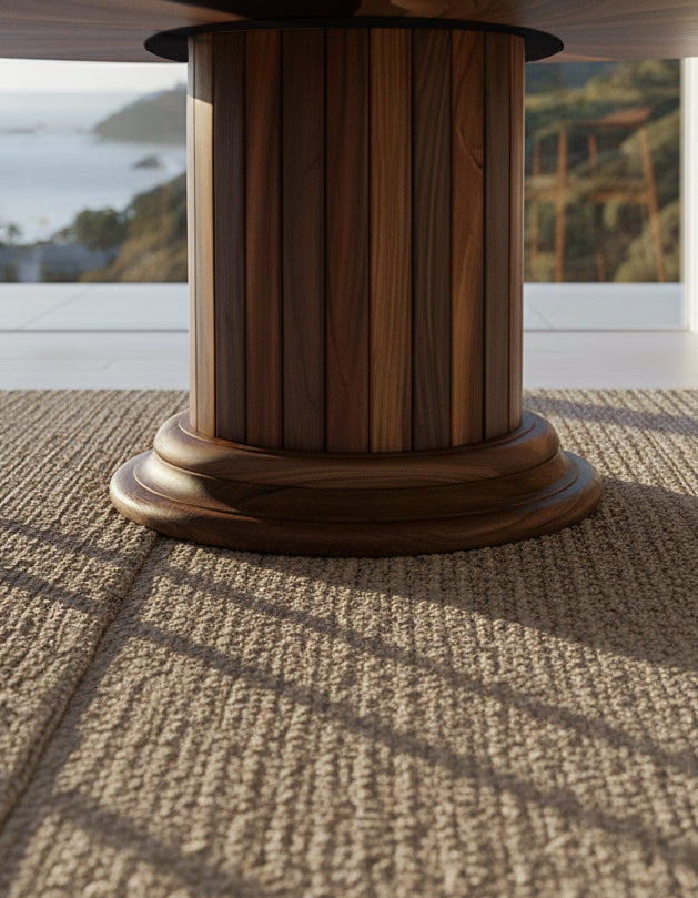 Round Dining Table | Solid Wood Drum Pedestal Base