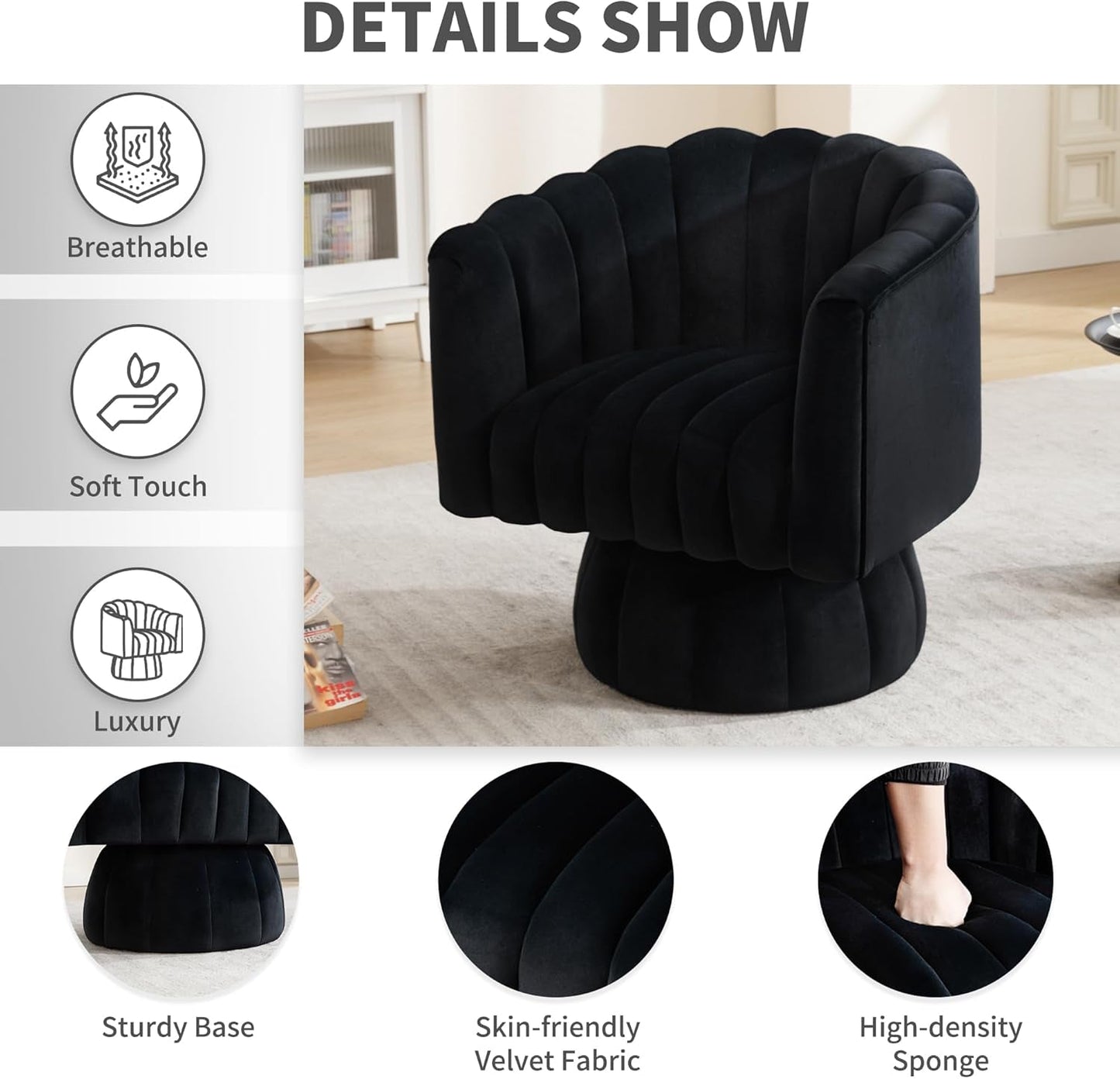 Swivel Armchairs 360Degree Black LivingRoom Pack Duo-3