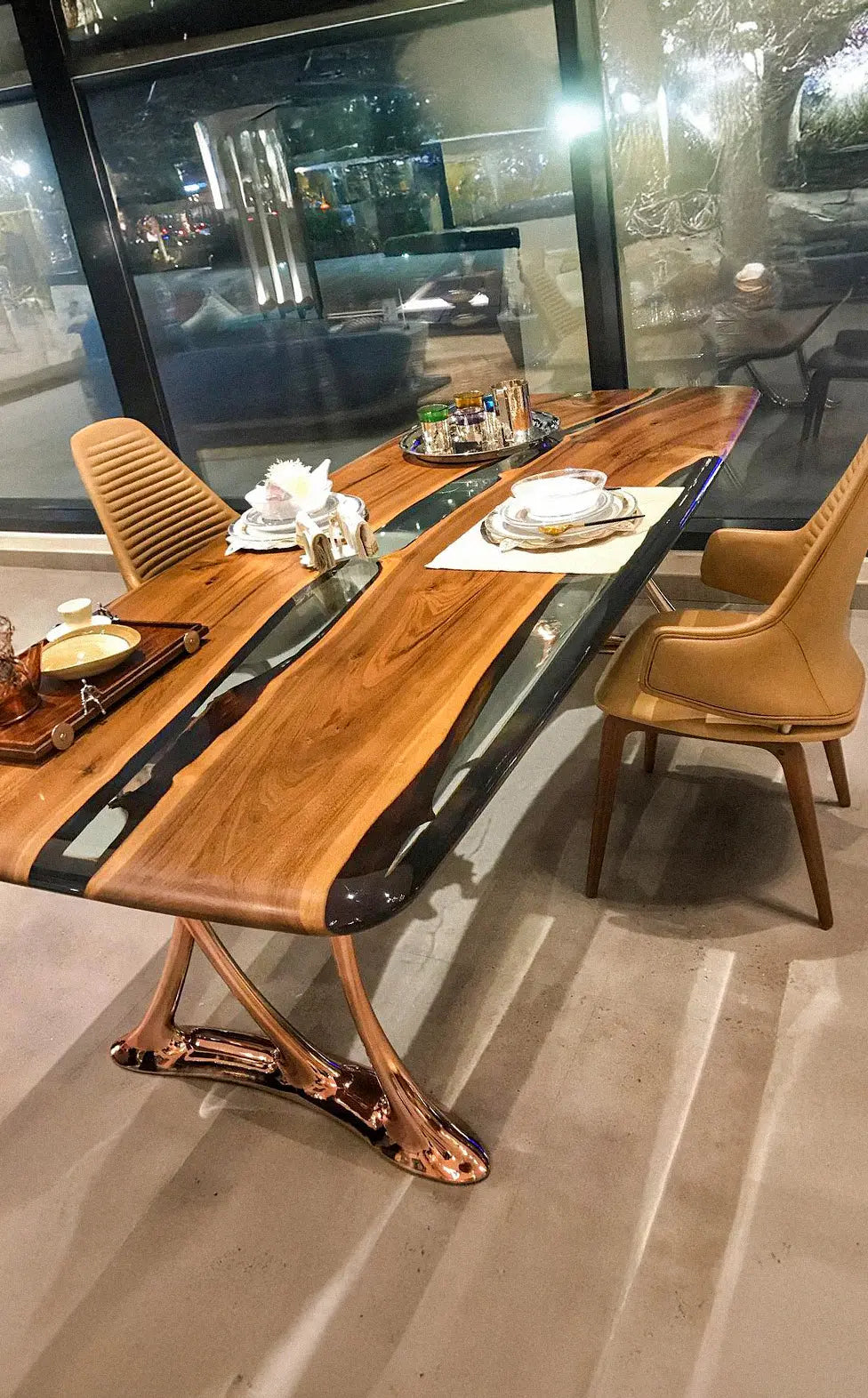 Resin & Walnut Dining Table