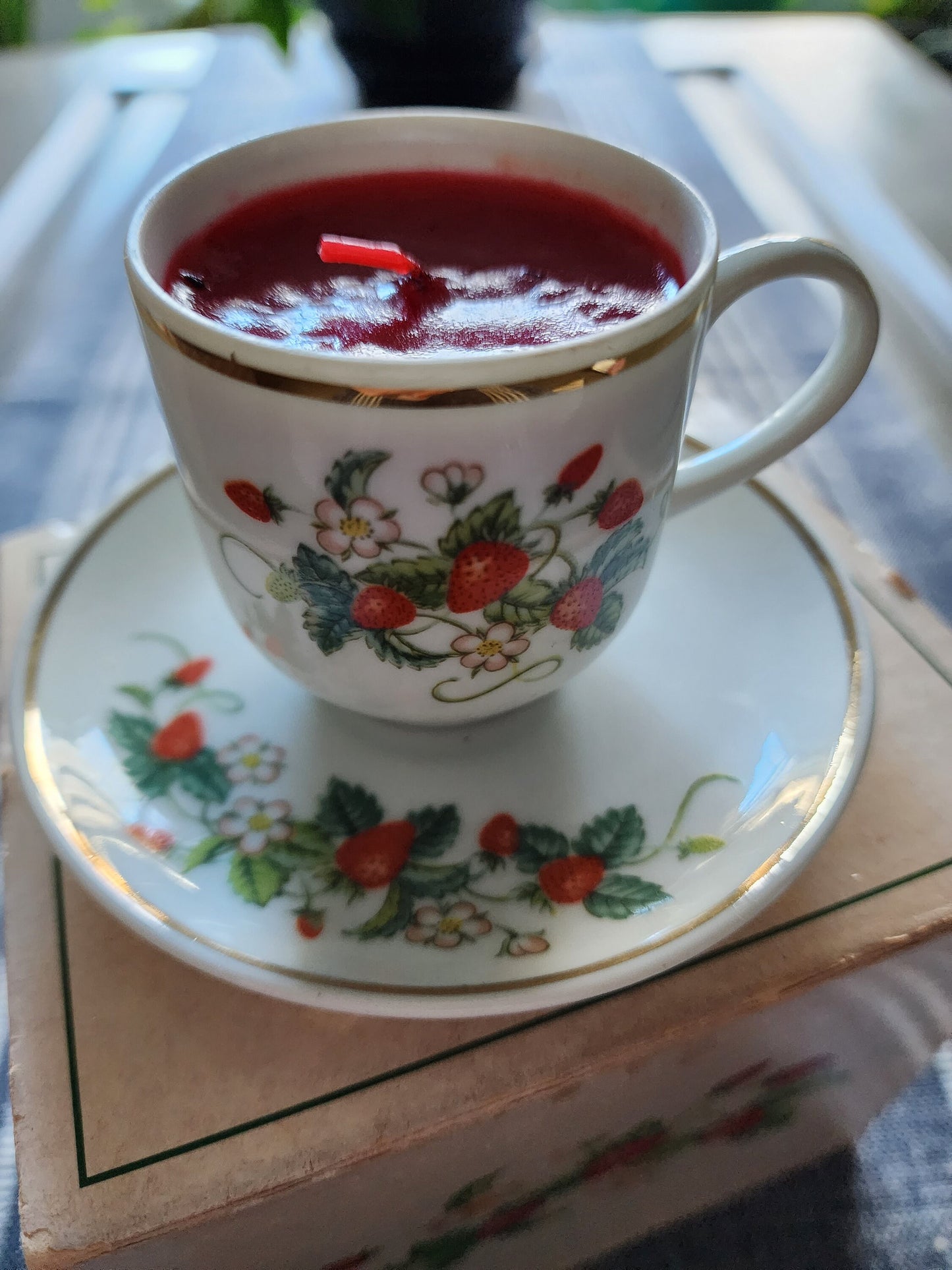 Vintage Avon Strawberry Teacup & Saucer Candle