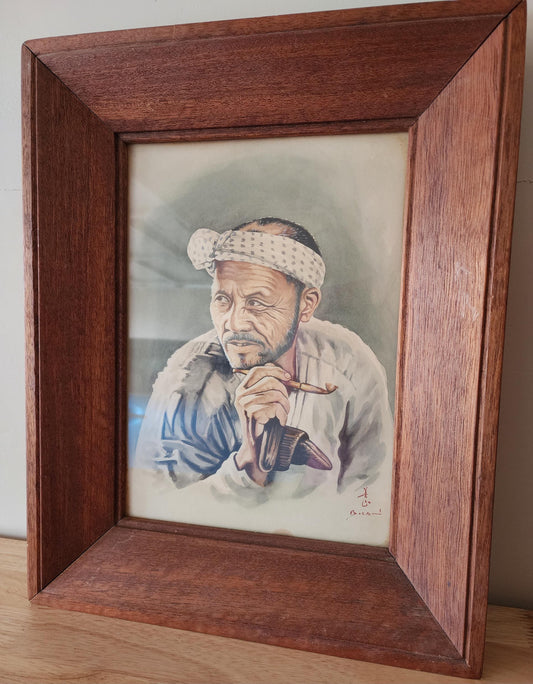 Elderly Japanese Man Smoking Pipe Portrait