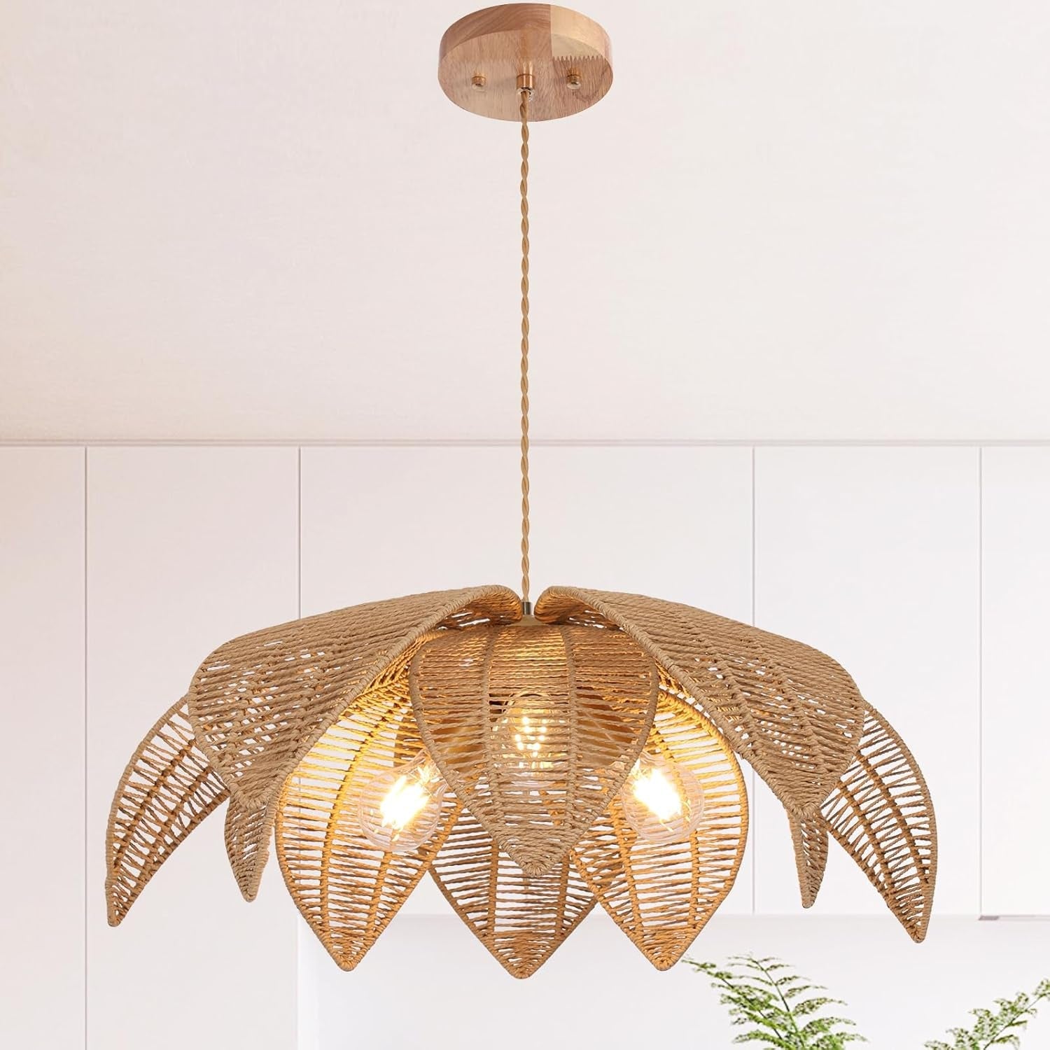 Handwoven Rattan Chandelier 24 Inch Pendant Light Fixture-0