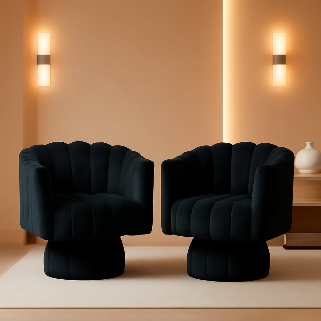 Swivel Armchairs 360Degree Black LivingRoom Pack Duo-0