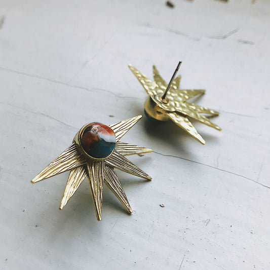 Handmade Sun Goddess Earrings with Copper Oyster Turquoise