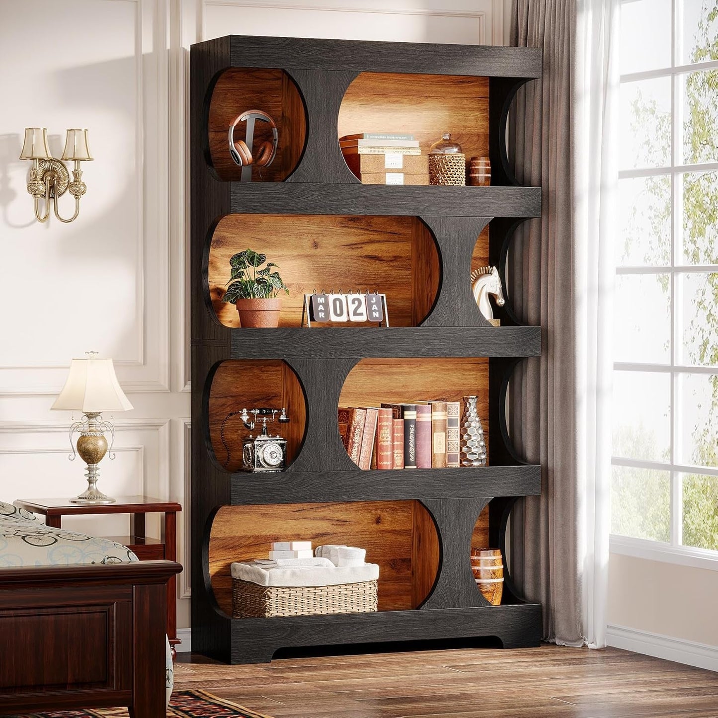 Blackened Tall Architectural Walnut Bookcase