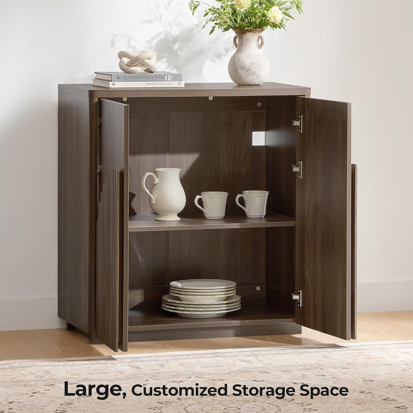 Walnut Sideboard Buffet Cabinet | Wave Pattern Doors