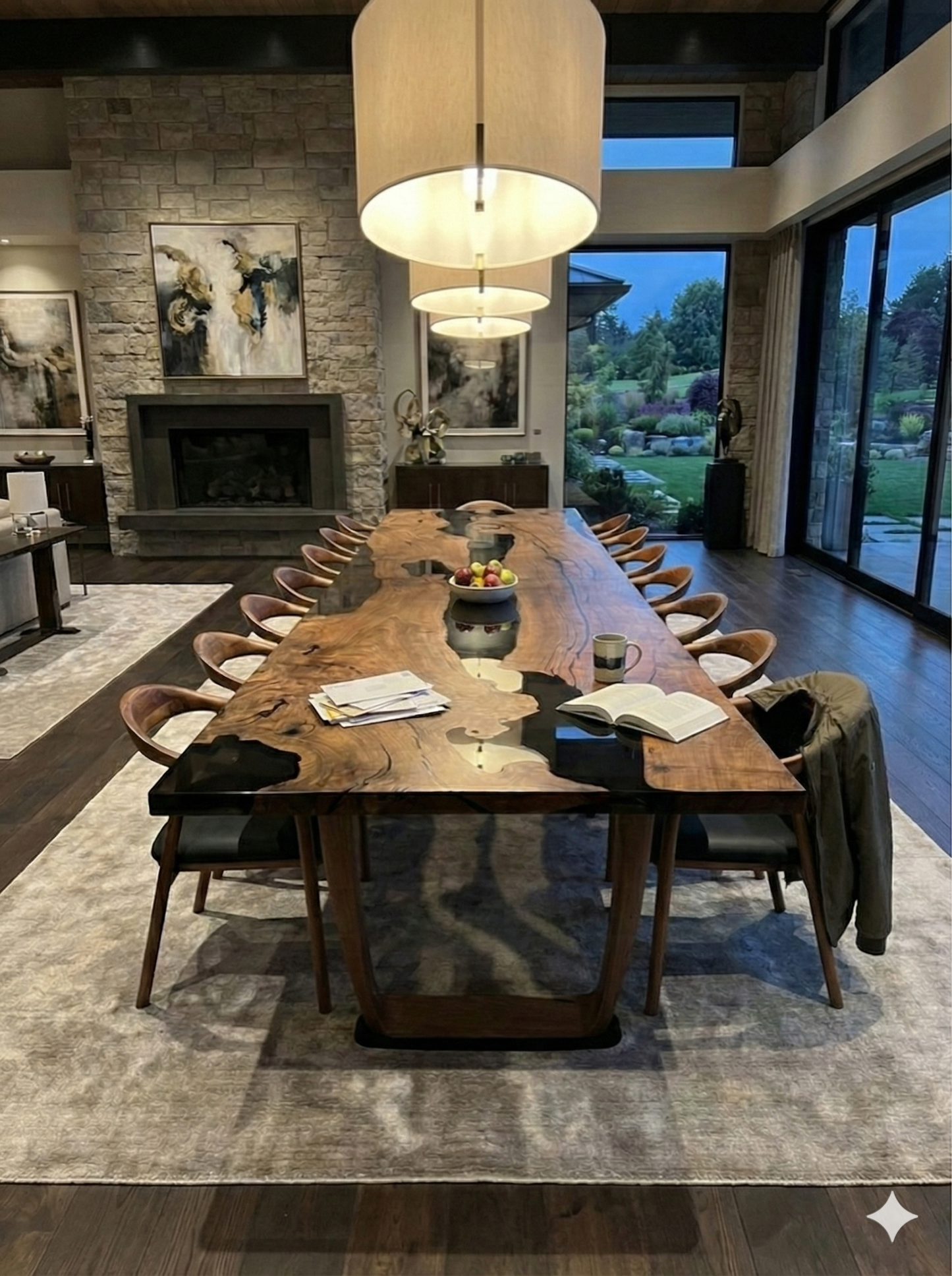 Epoxy Resin River Dining Table | Walnut Wood Leg
