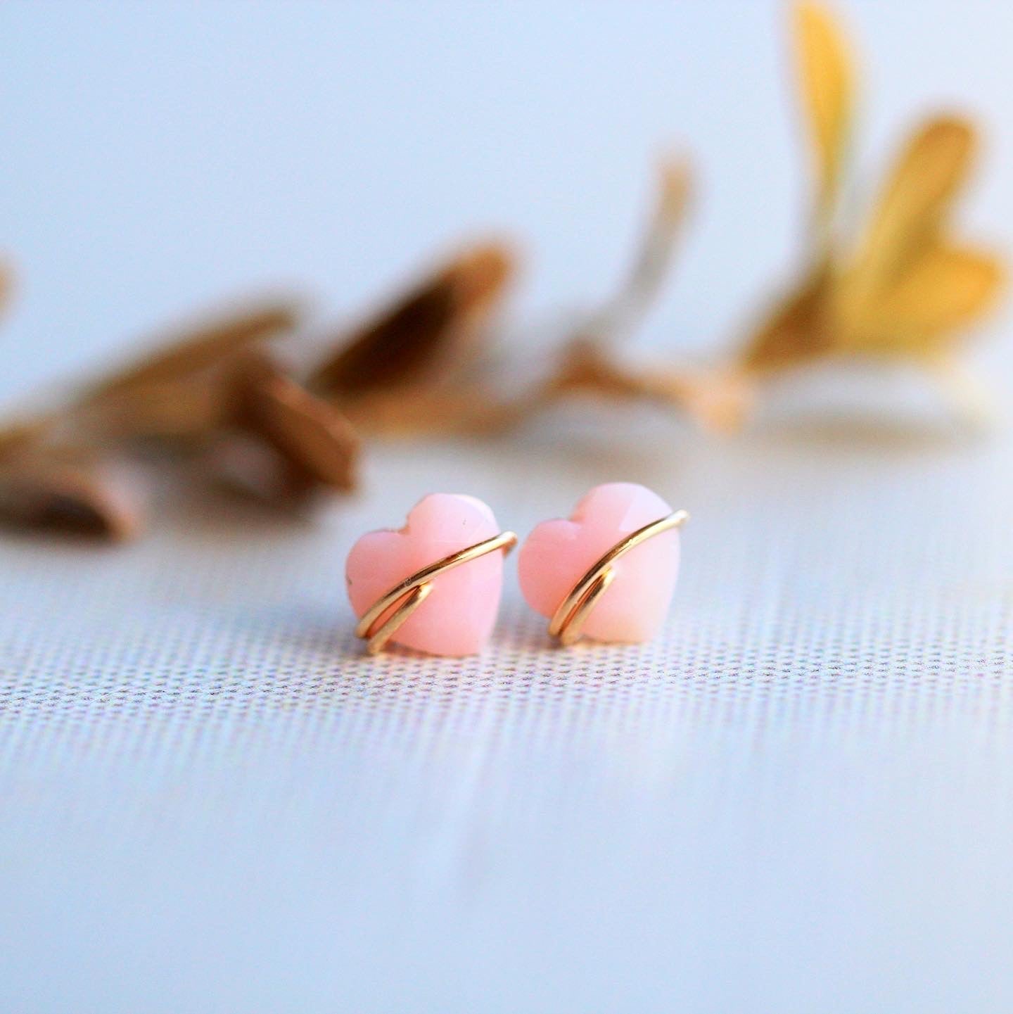 Heart Stud Earrings | Pink Opal