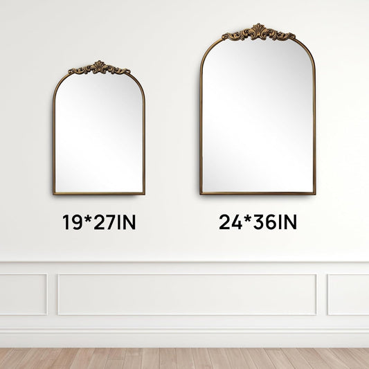 Vintage Baroque Gold Arched Mirror 24" X 36", Ornate Antique Wall Mirror with Metal Frame, Elegant Decorative for Entryway, Living Room, Bedroom, Hallway, or Bathroom Décor-1